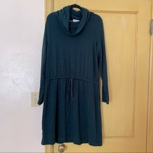 Lou & Grey dress cowl neck cozy green drawstring waist dress large evergreen